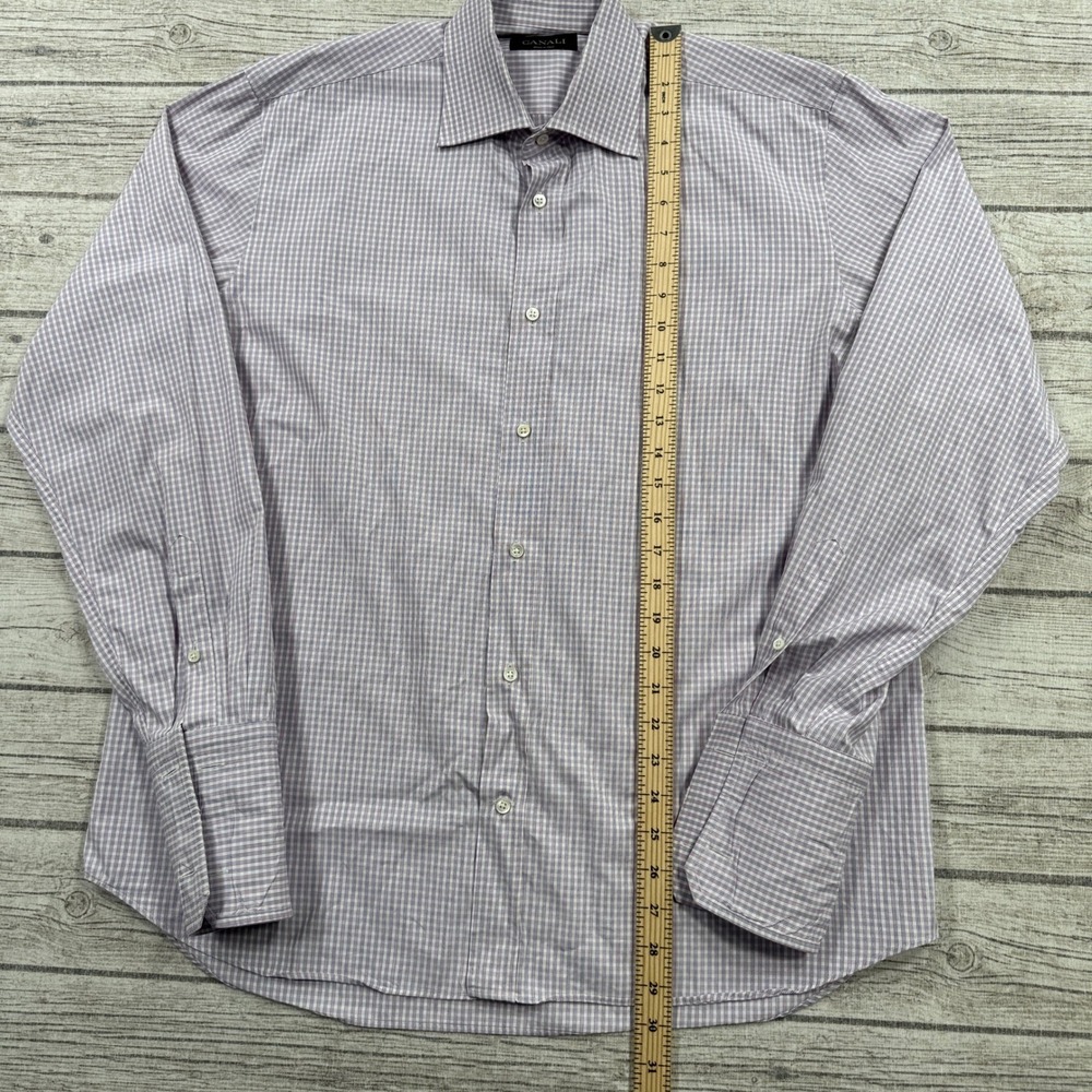 Canali Dress Shirt Men's 42/16.5 Purple White Micro Check French Cuff Italy Made - Picture 5 of 7